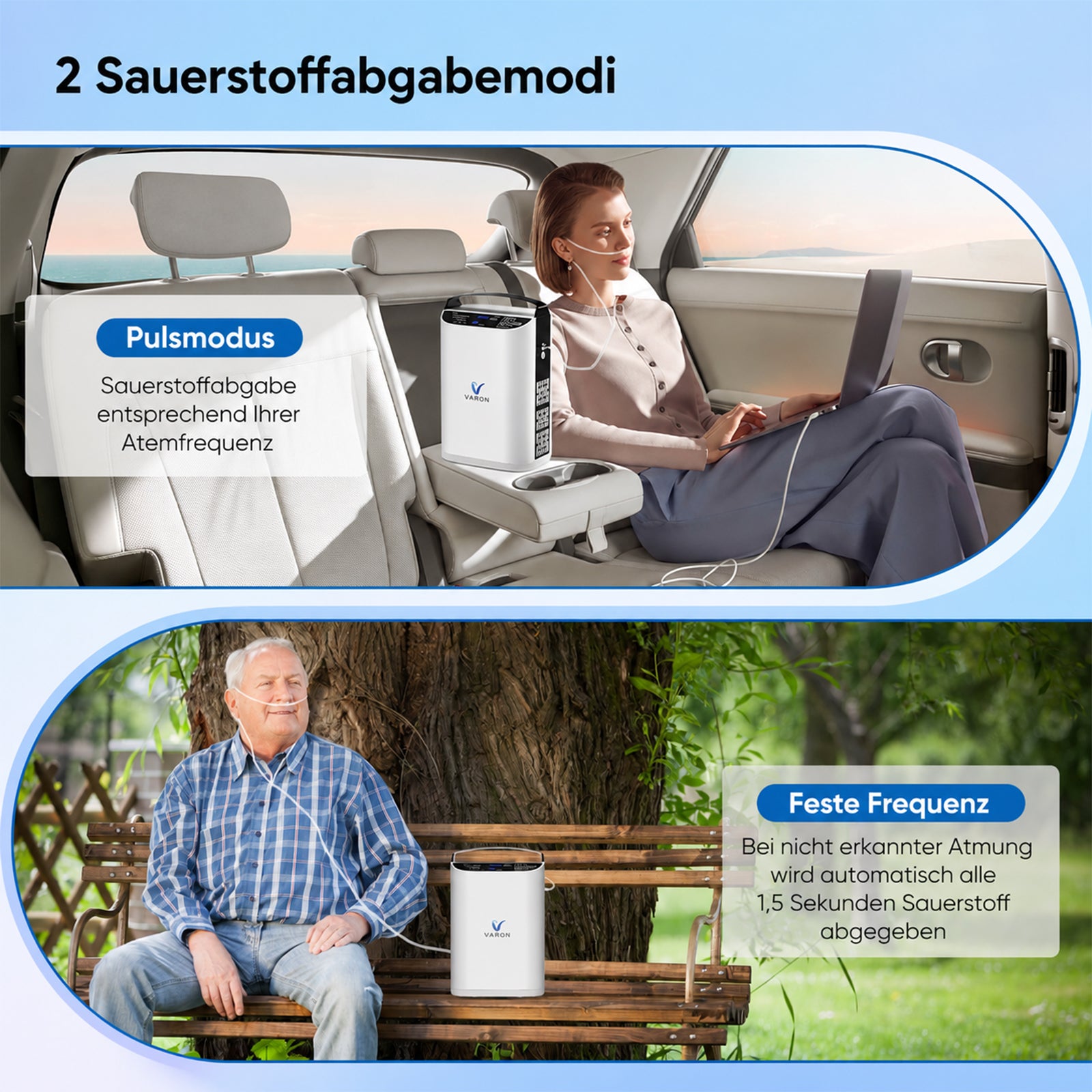 VARON VP-1 Pulse Sauerstoffkonzentrator Mobil mit Akku | 24-Stunden-Betrieb, CE-zertifiziert VARON