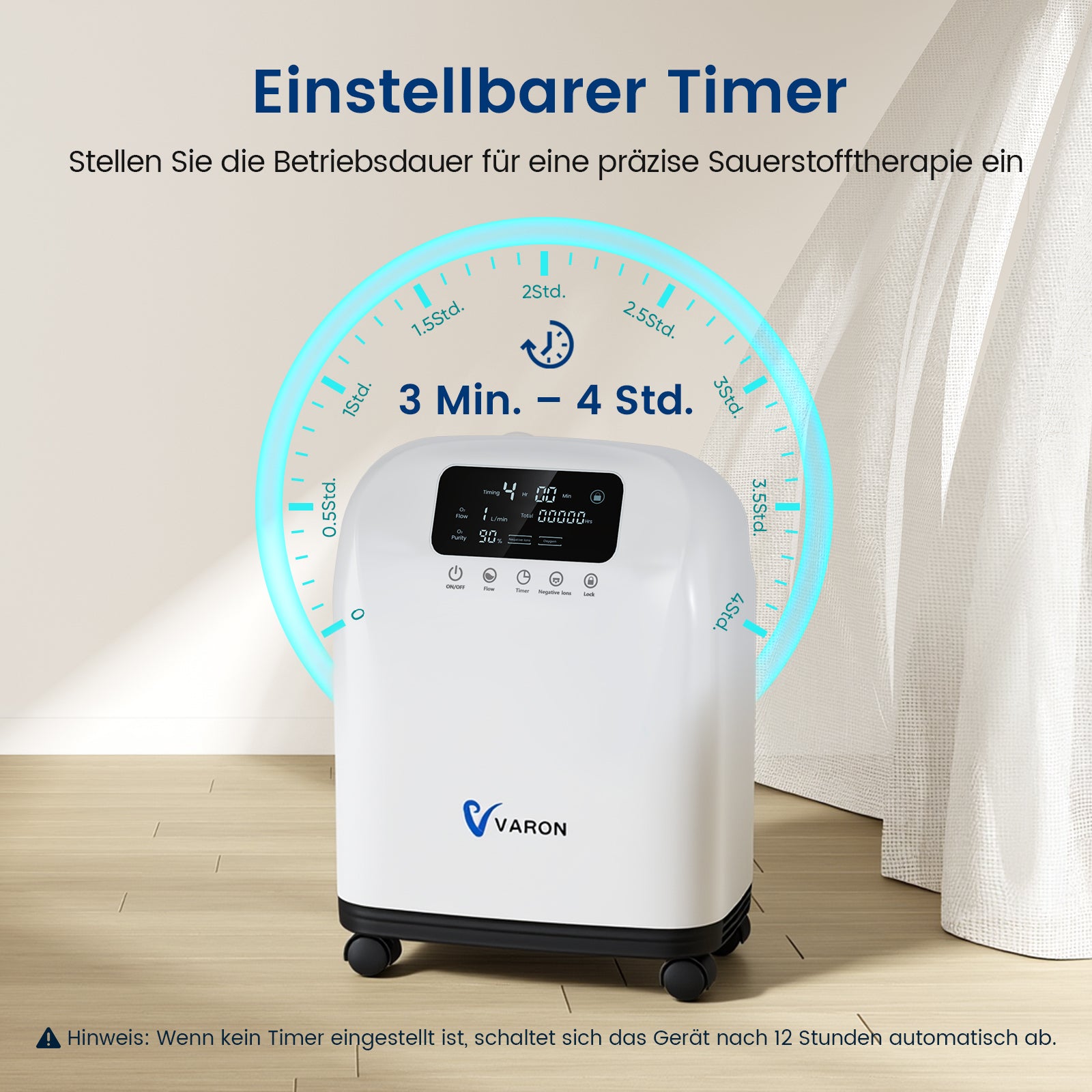VARON VH-4 Sauerstoffgerät für Zuhause | Kontinuierlicher Fluss, CE-geprüft (1-9 Stufen) VARON