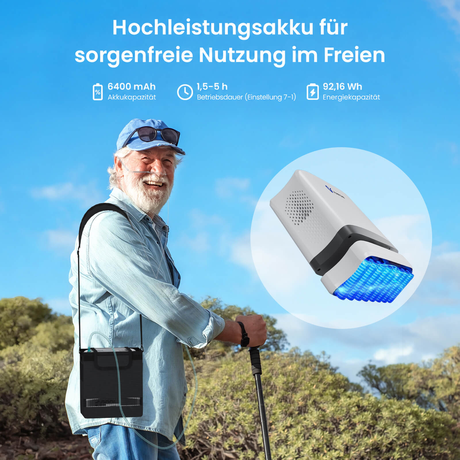 NEU VARON VP-8 Lite | 2 kg tragbarer Sauerstoffkonzentrator mit Pulsdosierung (1–7 Stufen) VARON