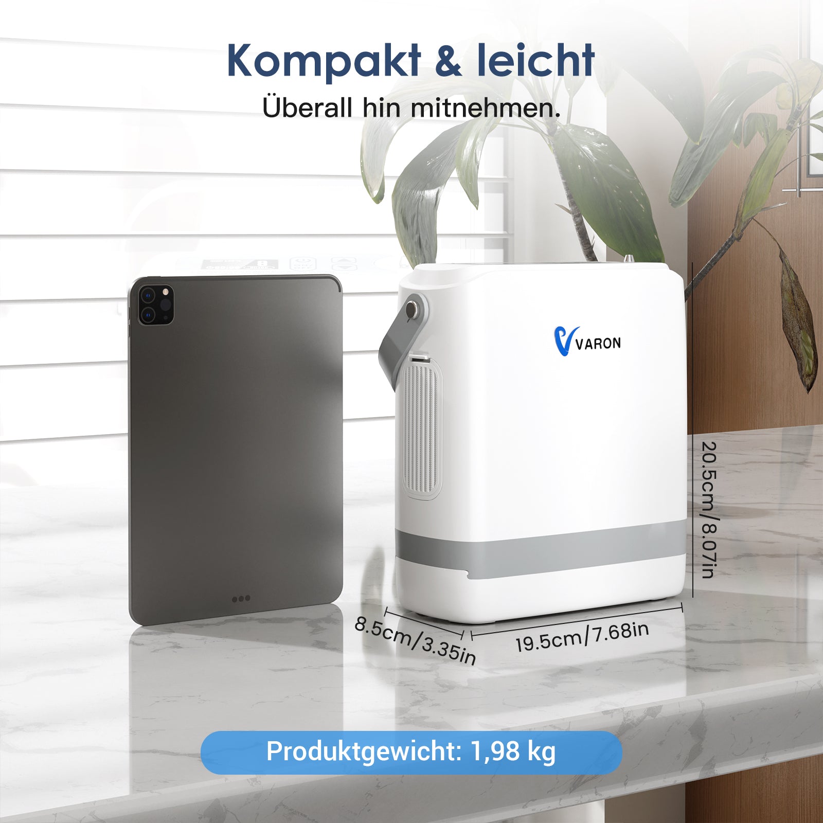 VARON VP-8G | Sauerstoffkonzentrator Mobil mit Pulsfluss-Technologie (1-8 Stufen) VARON