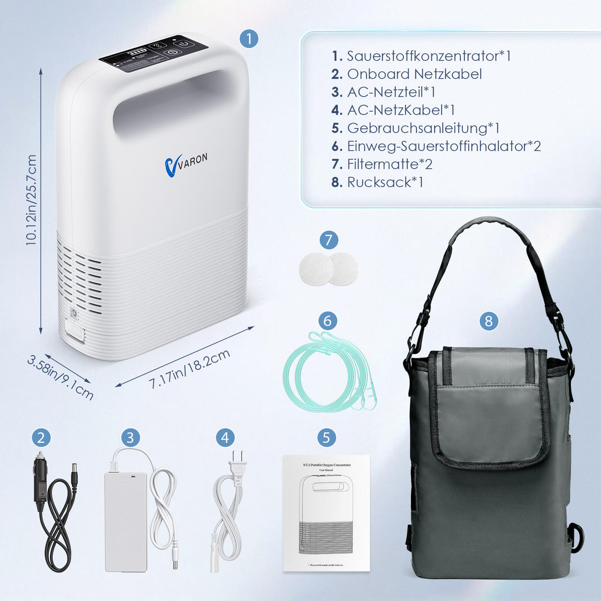 VARON VP-2 Tragbarer Sauerstoff-Konzentrator Zubehör