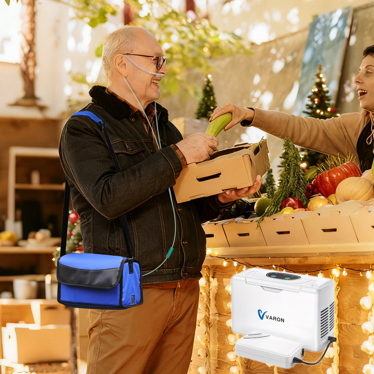 VARON VL-2 Light 3L/min Kontinuierlicher tragbarer Sauerstoff-Konzentrator mit Akku, CE-geprüft VARON