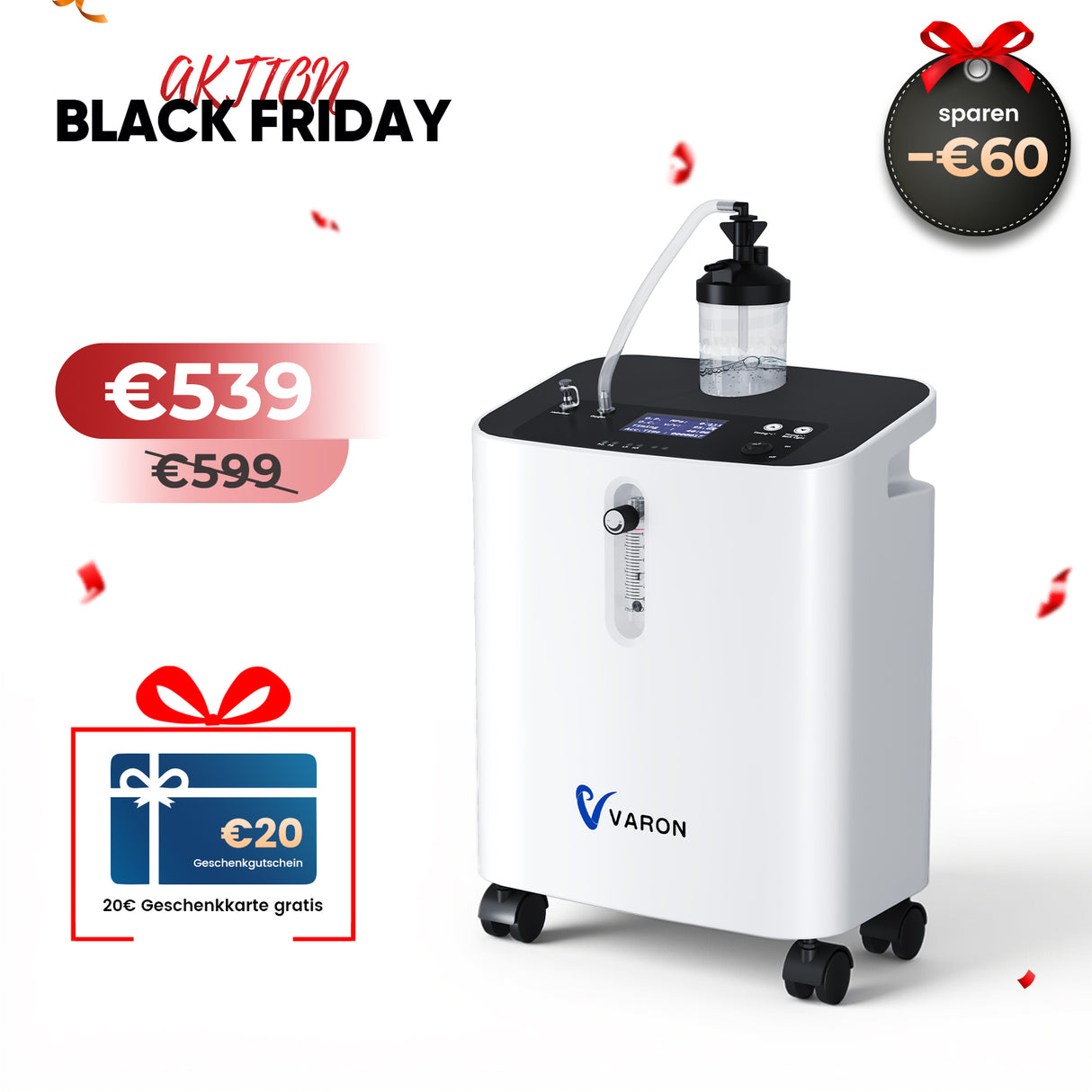 VARON VH-3 PRO Heim-Sauerstoffkonzentrator | 10-Stufen-Regelung, Komfortable Therapie, CE-geprüft VARON