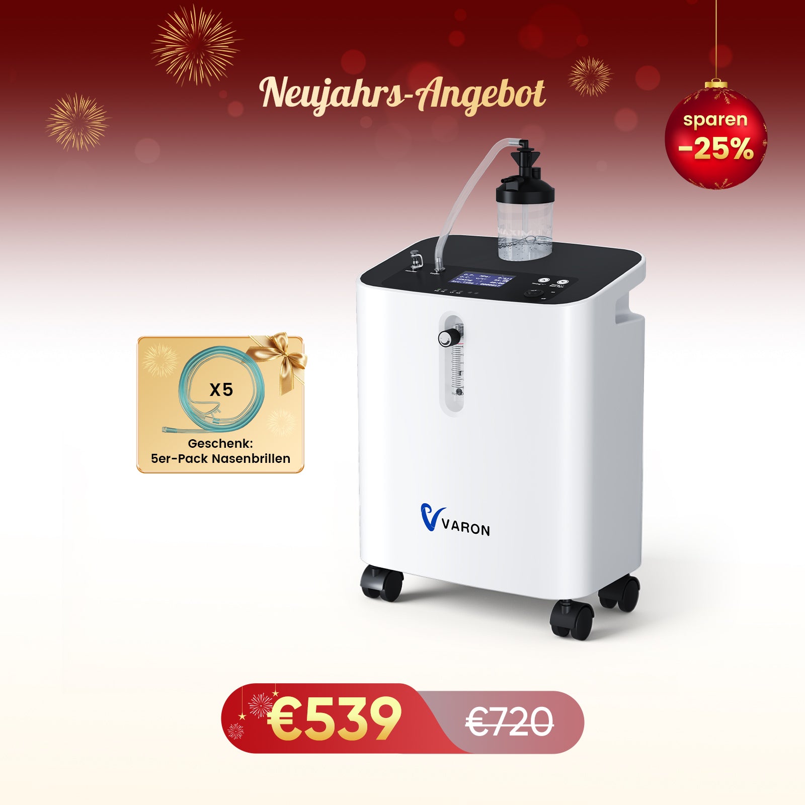 VARON VH-3 PRO Heim-Sauerstoffkonzentrator | 10-Stufen-Regelung, Komfortable Therapie, CE-geprüft VARON