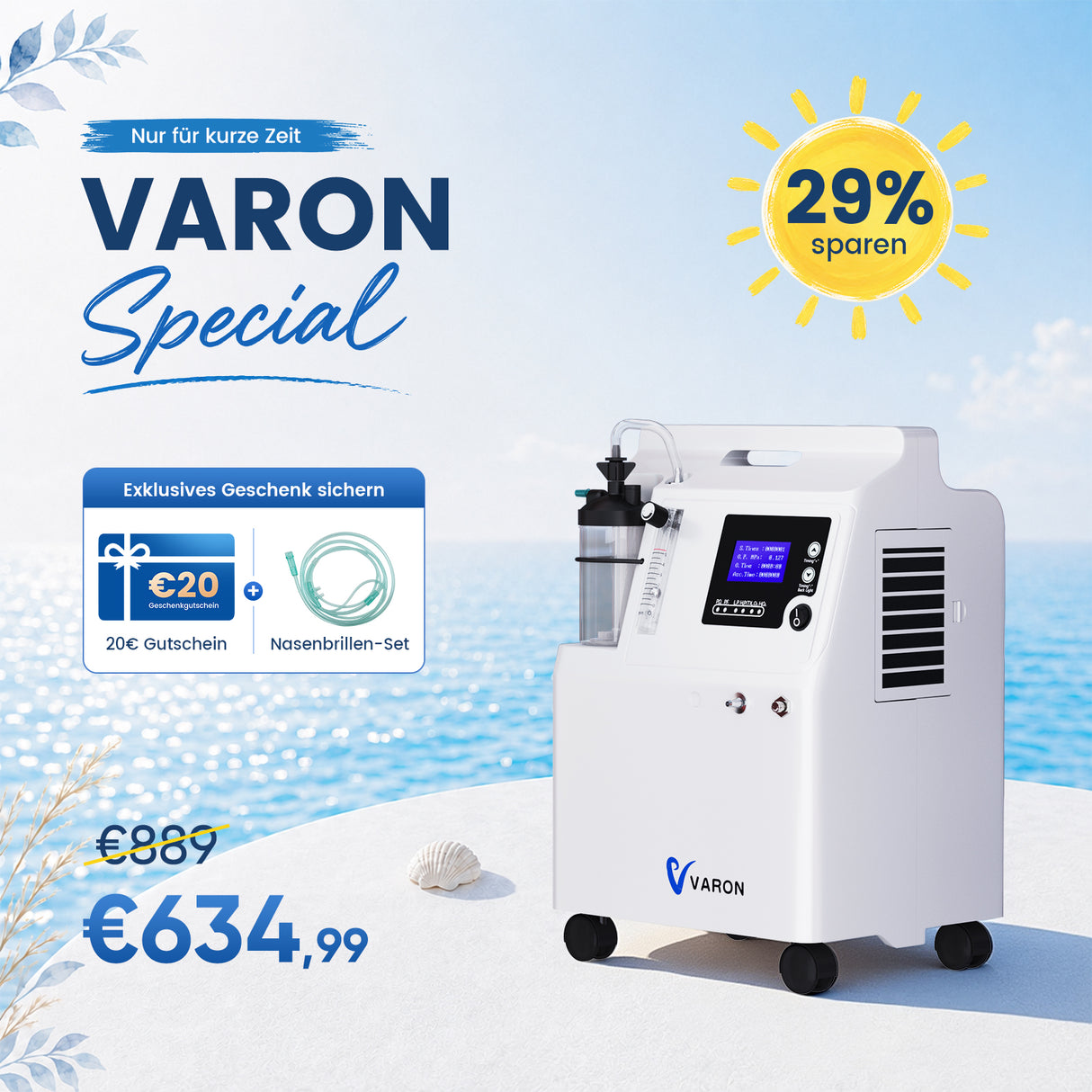 VARON Serene 5 Sauerstoffgerät für Zuhause FDA Zulassung Medizinischer Qualität 0.5-5L/min VARON