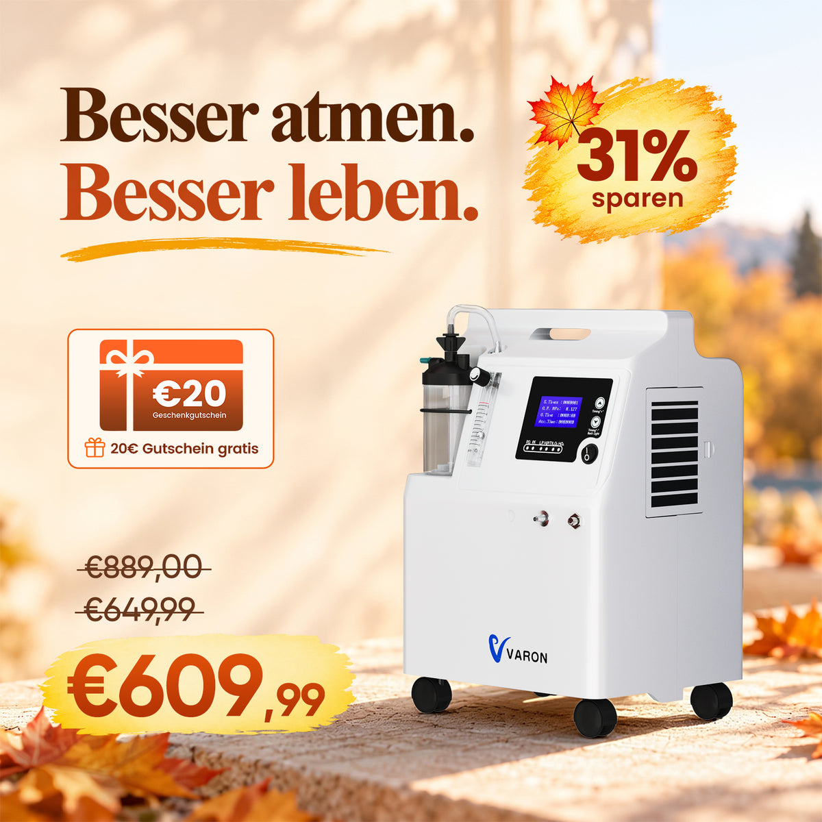 VARON Serene 5 Sauerstoffgerät für Zuhause FDA Zulassung Medizinischer Qualität 0.5-5L/min VARON
