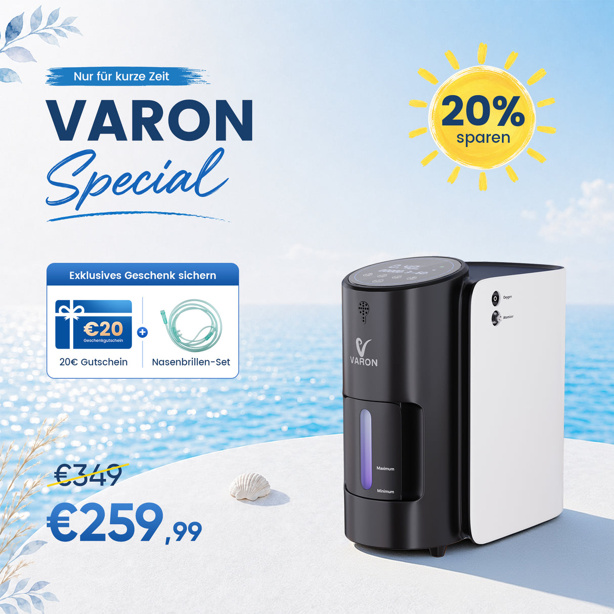 VARON VH-1 Sauerstoffgerät Für Zuhause | Kontinuierlicher Fluss, Leises, CE-geprüft VARON