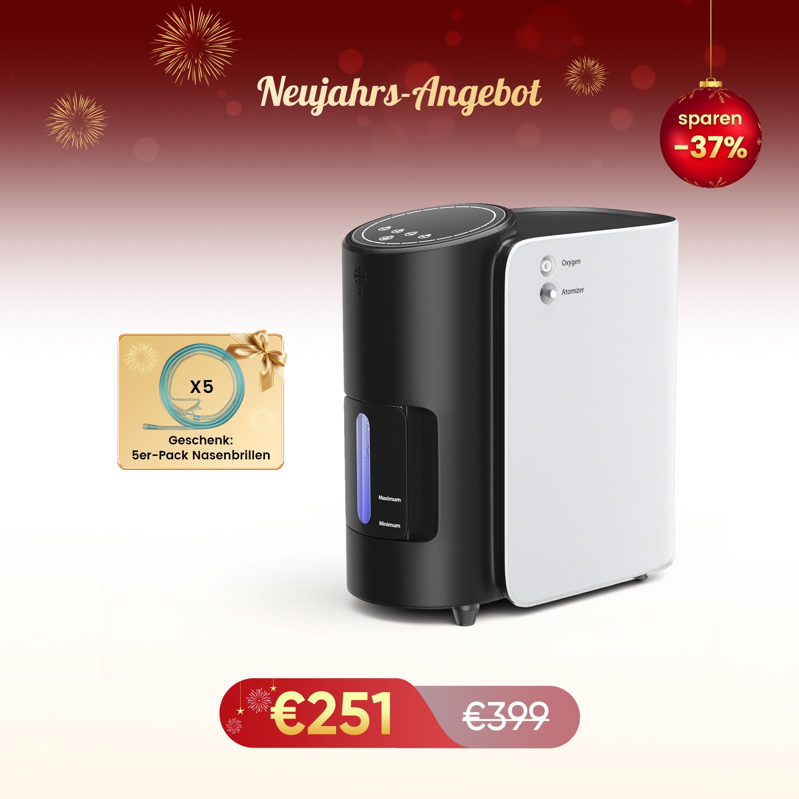 VARON VH-1 Heim-Sauerstoffkonzentrator | 7-Stufen-Regelung, Vitale Gesundheit für Senioren, CE-geprüft VARON