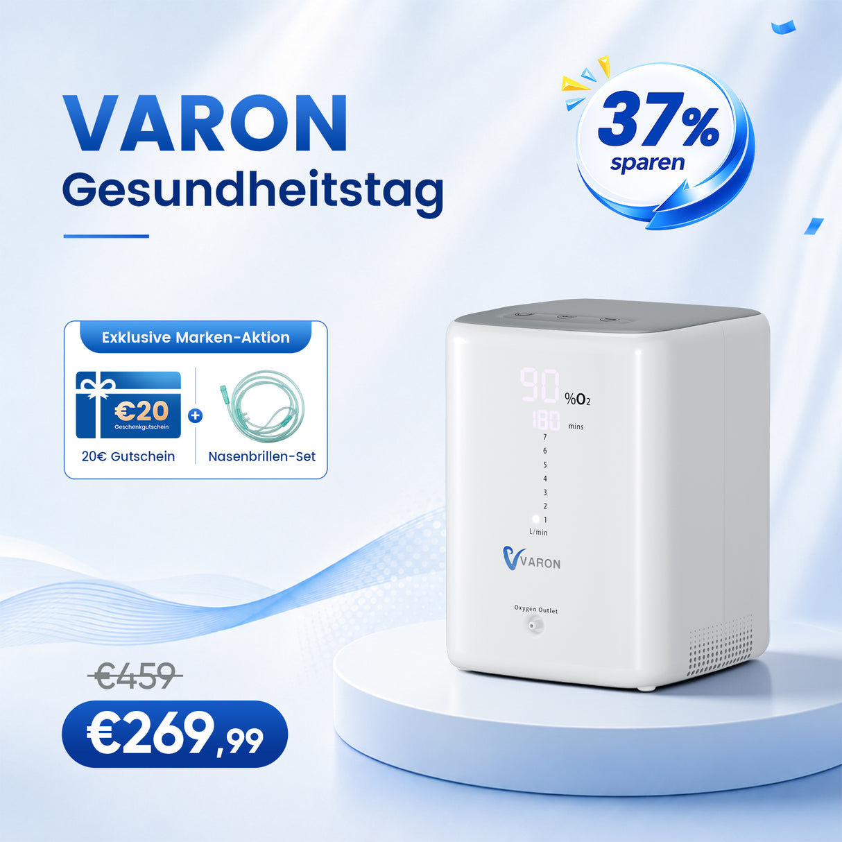 VARON VH-3 Sauerstoffgerät Für Zuhause | Kontinuierlicher Fluss mit Fernbedienung & Timer, CE-geprüft VARON