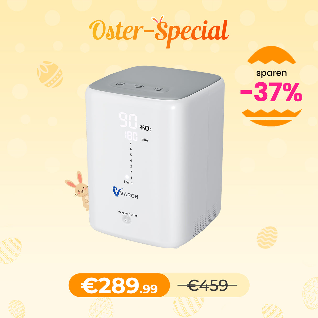 VARON VH-3 Sauerstoffgerät Für Zuhause | Kontinuierlicher Fluss mit Fernbedienung & Timer, CE-geprüft VARON