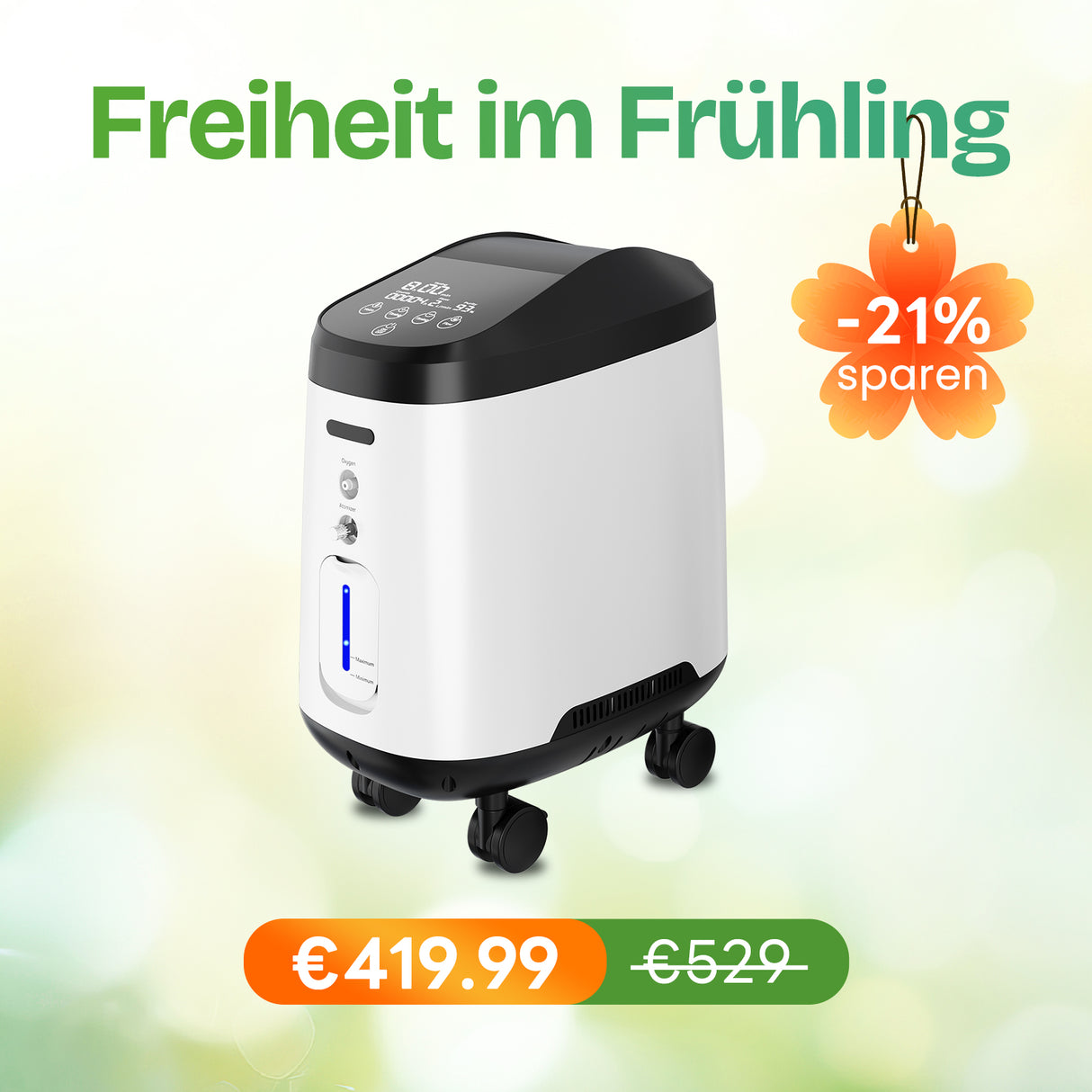 VARON VH-2 PRO Sauerstoffgerät für Zuhause | Kontinuierlicher Fluss, CE-geprüft (1-9 Stufen) VARON