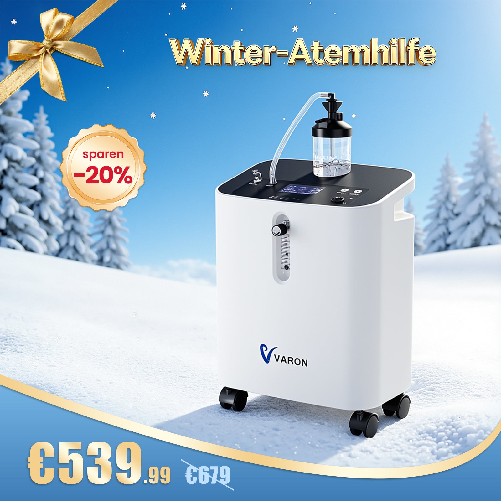 Vorbestellung: VARON VH-3 PRO Sauerstoffgerät für Zuhause | Kontinuierlicher Fluss, CE-geprüft  (1-10 Stufen)