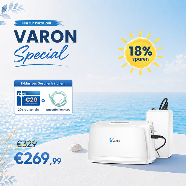 VARON VL-1 Tragbarer Sauerstoffkonzentrator mit Festfrequenz | Akkubetrieb, CE-geprüft VARON