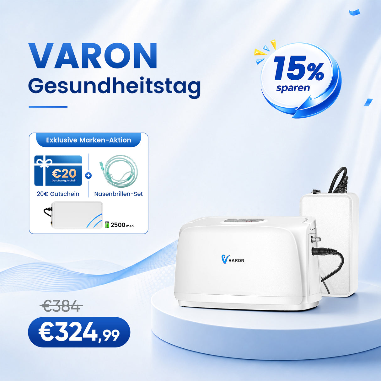 VARON VL-1 Tragbarer Sauerstoffkonzentrator mit Festfrequenz | Akkubetrieb, CE-geprüft VARON