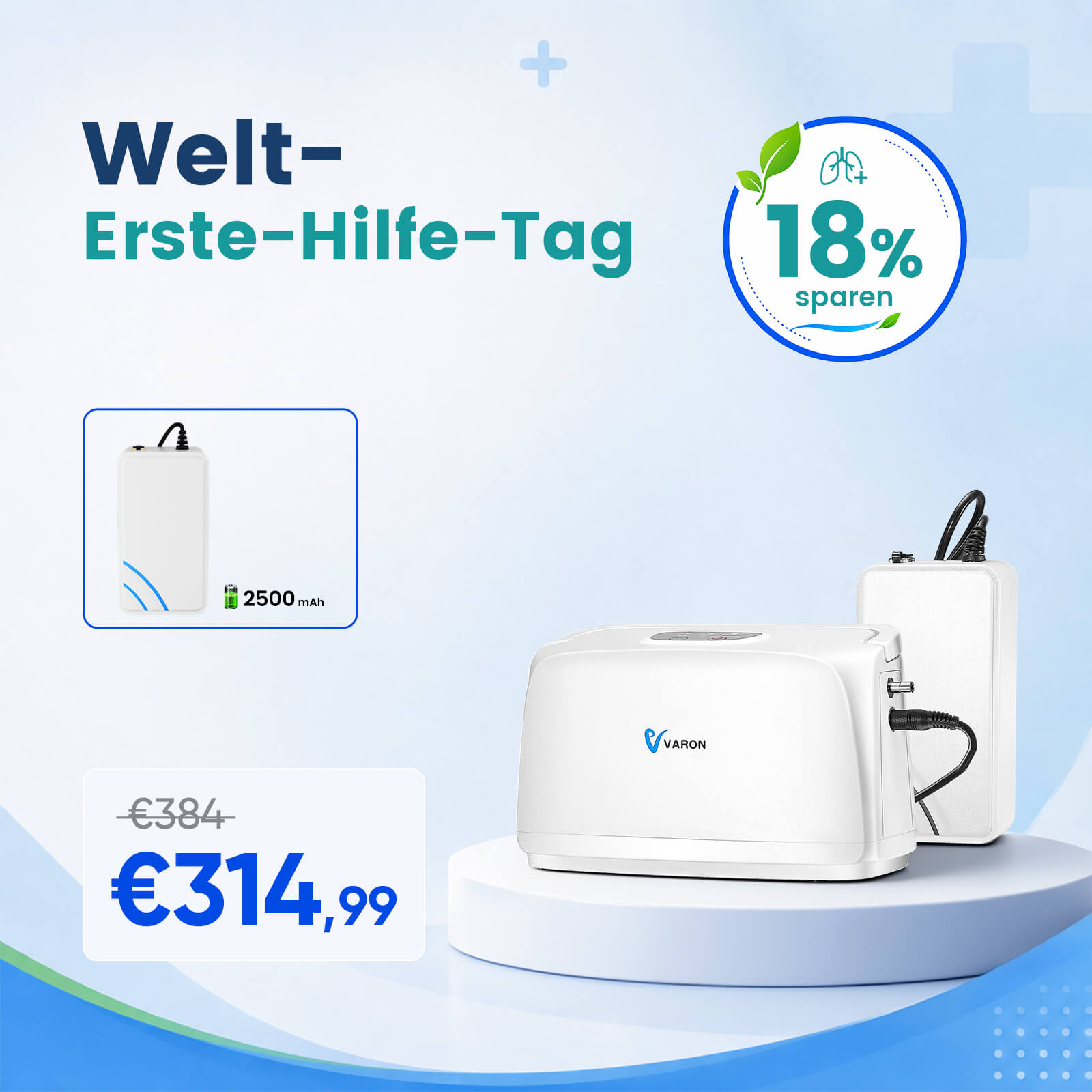 VARON VL-1 Tragbarer Sauerstoffkonzentrator mit Festfrequenz | Akkubetrieb, CE-geprüft VARON
