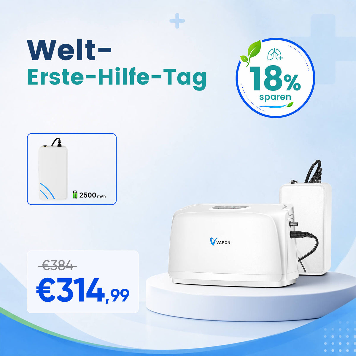 VARON VL-1 Tragbarer Sauerstoffkonzentrator mit Festfrequenz | Akkubetrieb, CE-geprüft VARON