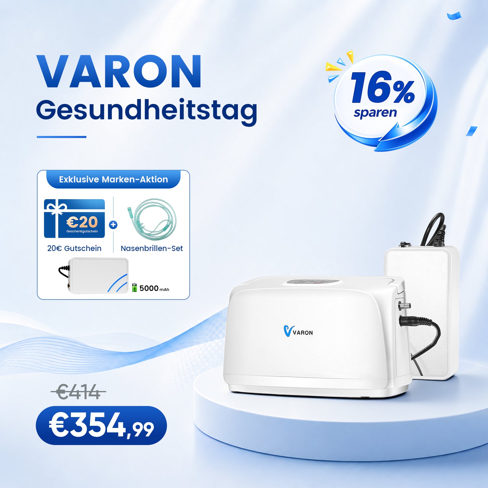 VARON VL-1 Tragbarer Sauerstoffkonzentrator mit Festfrequenz | Akkubetrieb, CE-geprüft VARON