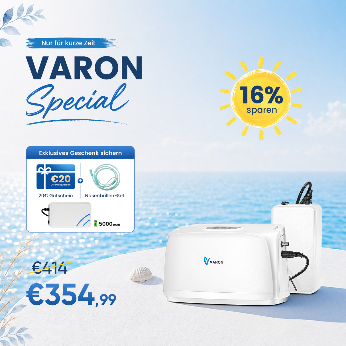 VARON VL-1 Tragbarer Sauerstoffkonzentrator mit Festfrequenz | Akkubetrieb, CE-geprüft VARON