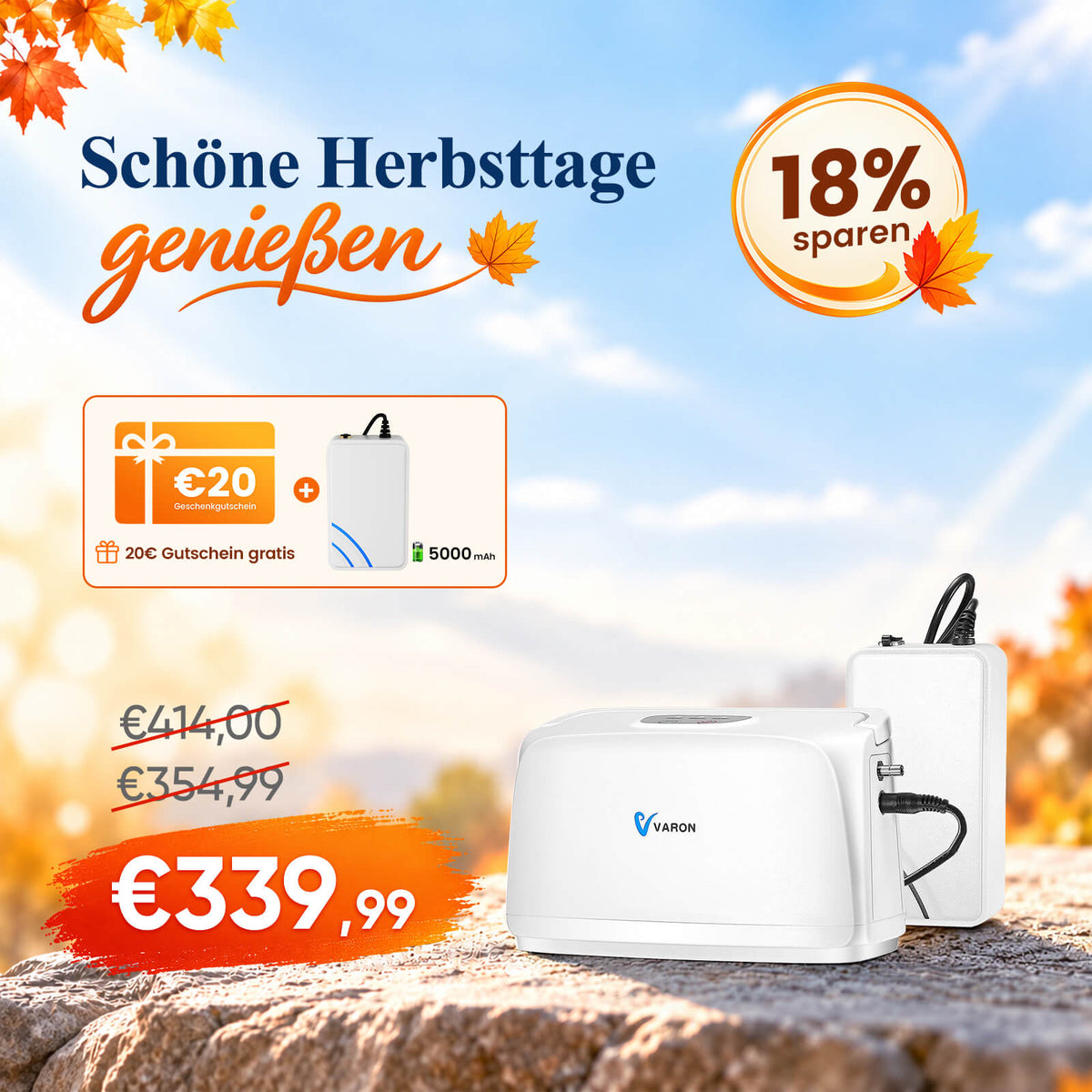 VARON VL-1 Tragbarer Sauerstoffkonzentrator mit Festfrequenz | Akkubetrieb, CE-geprüft VARON