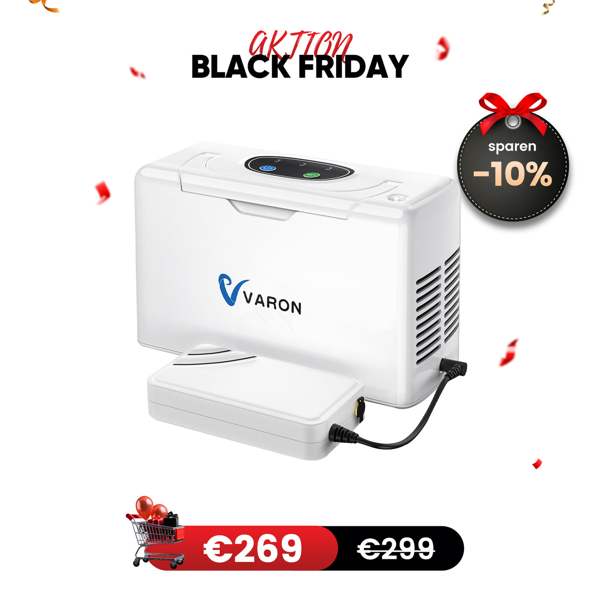 VARON VL-2 Light 3L/min Kontinuierlicher tragbarer Sauerstoff-Konzentrator mit Akku, CE-geprüft VARON