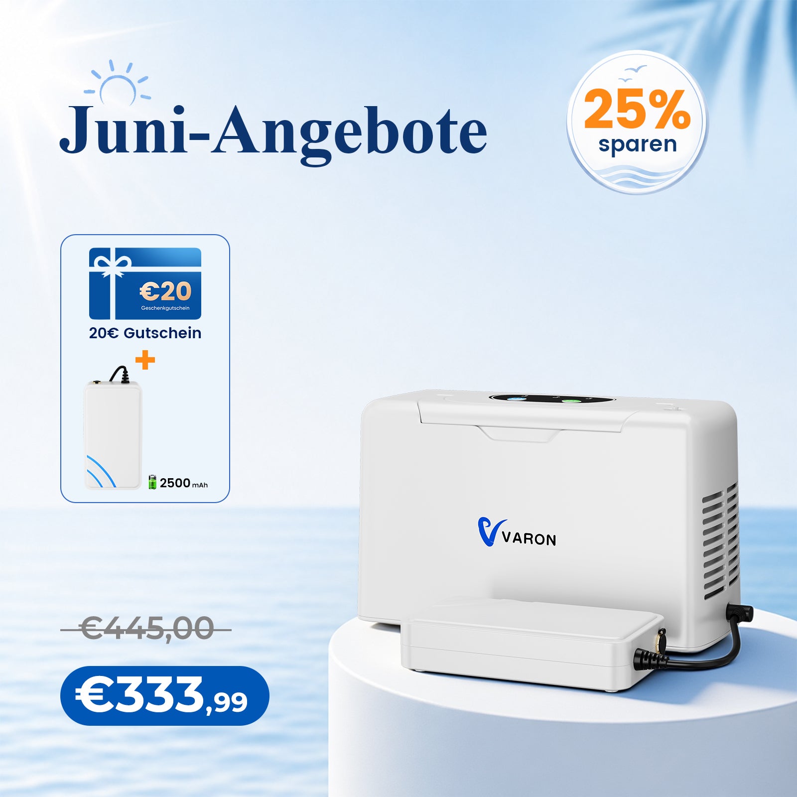 VARON VL-2 Light 3L/min Kontinuierlicher tragbarer Sauerstoff-Konzentrator mit Akku, CE-geprüft VARON