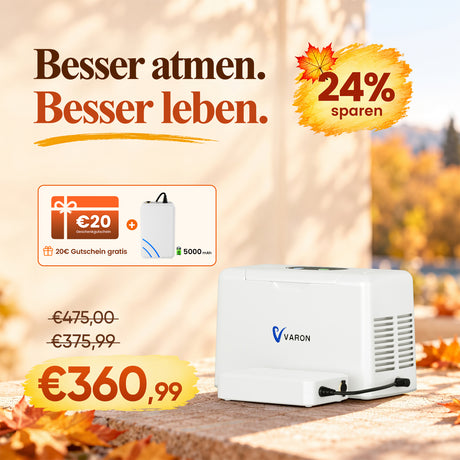 VARON VL-2 Light 3L/min Kontinuierlicher tragbarer Sauerstoff-Konzentrator mit Akku, CE-geprüft VARON