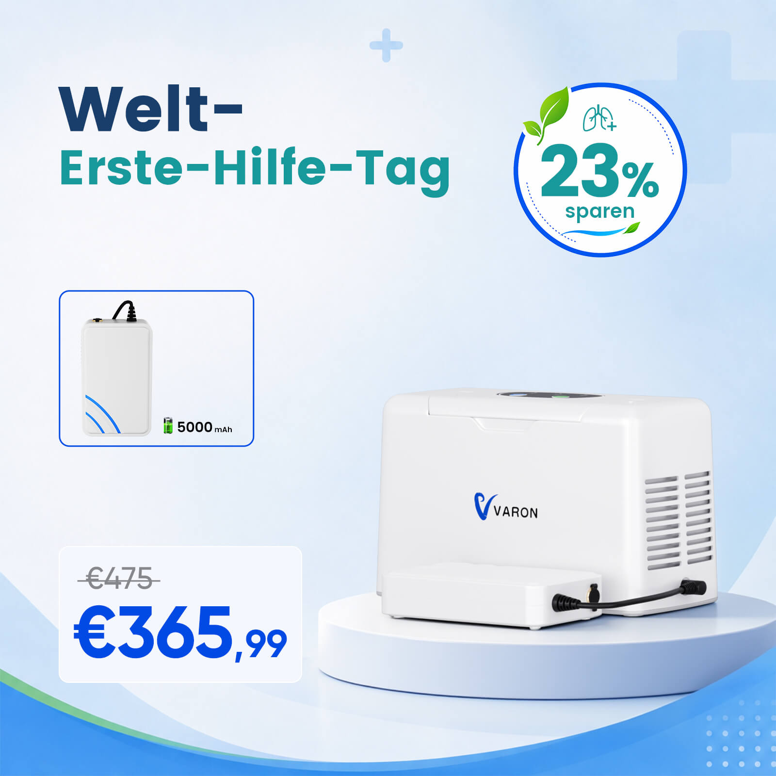 VARON VL-2 Light 3L/min Kontinuierlicher tragbarer Sauerstoff-Konzentrator mit Akku, CE-geprüft VARON