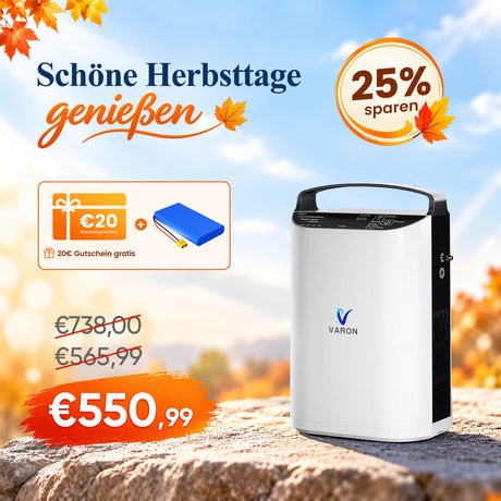 VARON VP-1 Pulse Sauerstoffkonzentrator Mobil mit Akku | 24-Stunden-Betrieb, CE-zertifiziert VARON