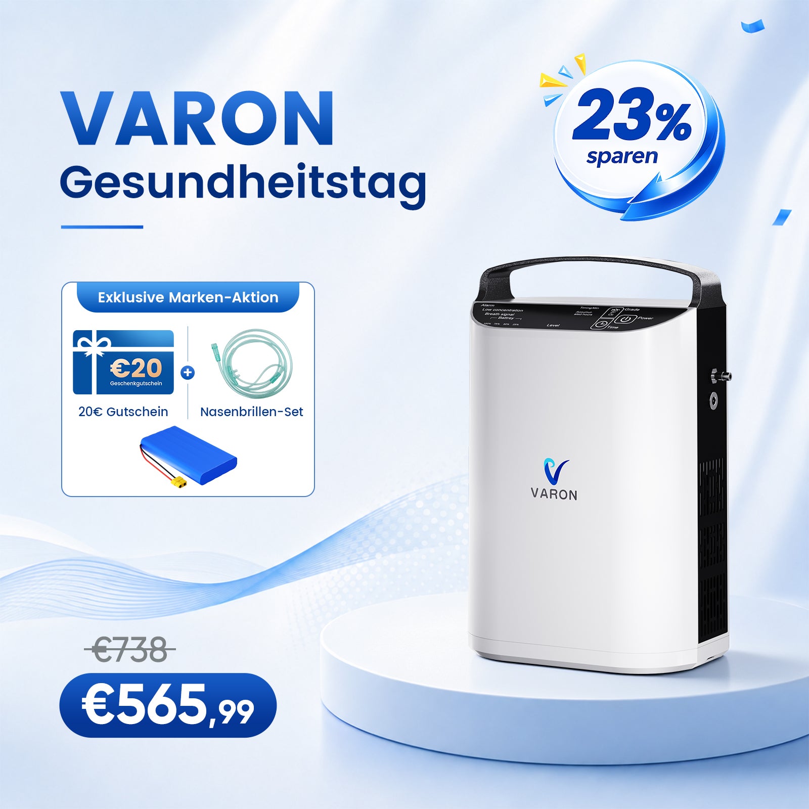 VARON VP-1 Pulse Sauerstoffkonzentrator Mobil mit Akku | 24-Stunden-Betrieb, CE-zertifiziert VARON