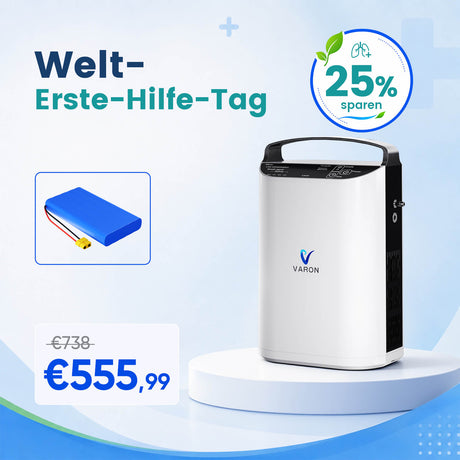 VARON VP-1 Pulse Sauerstoffkonzentrator Mobil mit Akku | 24-Stunden-Betrieb, CE-zertifiziert VARON