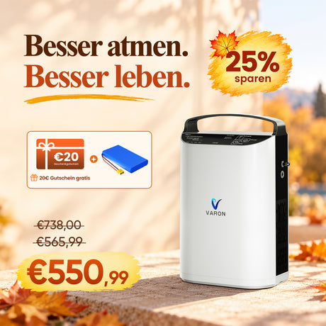 VARON VP-1 Pulse Sauerstoffkonzentrator Mobil mit Akku | 24-Stunden-Betrieb, CE-zertifiziert VARON