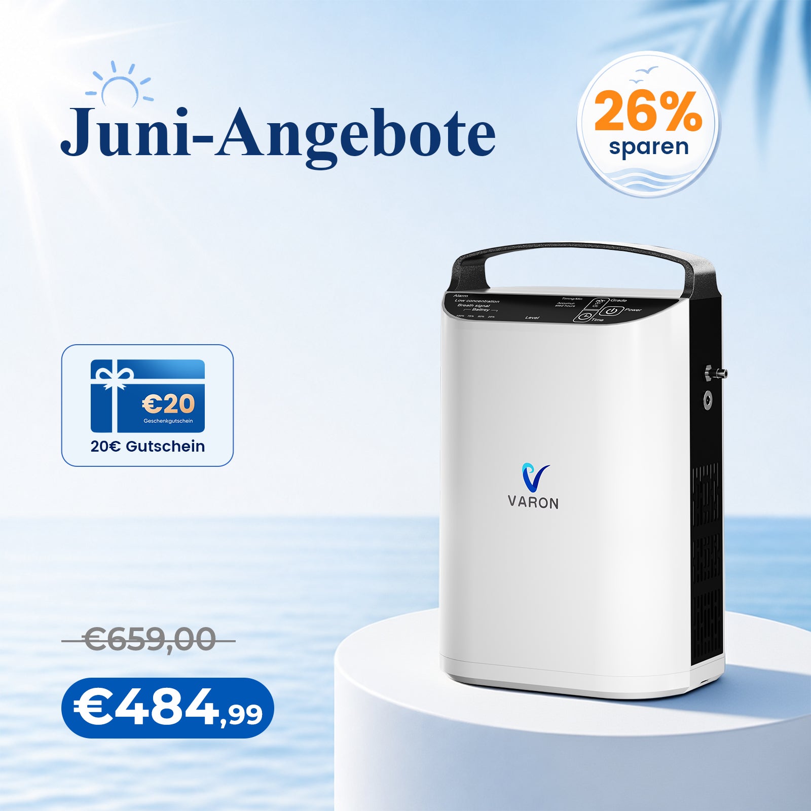 VARON VP-1 Pulse Sauerstoffkonzentrator Mobil mit Akku | 24-Stunden-Betrieb, CE-zertifiziert VARON