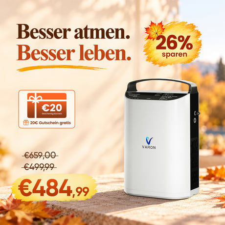 VARON VP-1 Pulse Sauerstoffkonzentrator Mobil mit Akku | 24-Stunden-Betrieb, CE-zertifiziert VARON