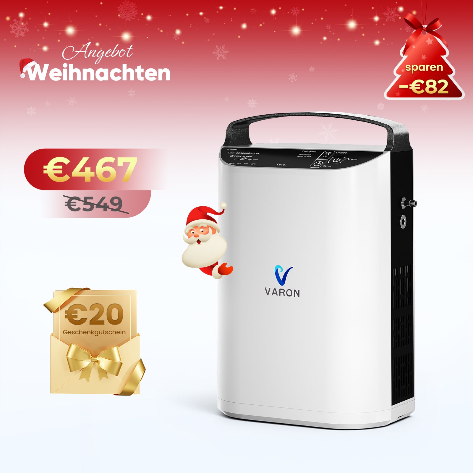 VARON VP-1 Pulse Sauerstoffkonzentrator Mobil mit Akku | 24-Stunden-Betrieb, CE-zertifiziert VARON