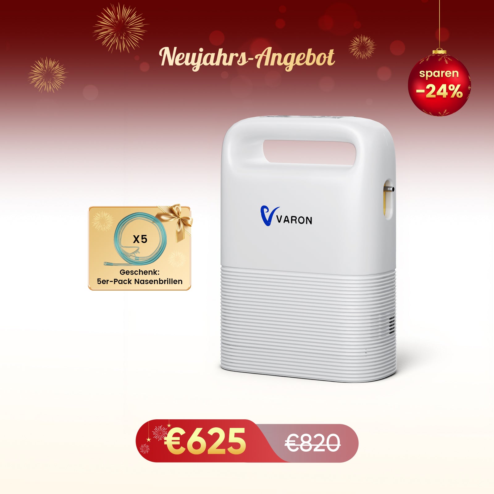 VARON VP-2 Pulse Sauerstoffkonzentrator Mobil mit Akku | 93% Sauerstoff, lange Batterie, CE-geprüft VARON