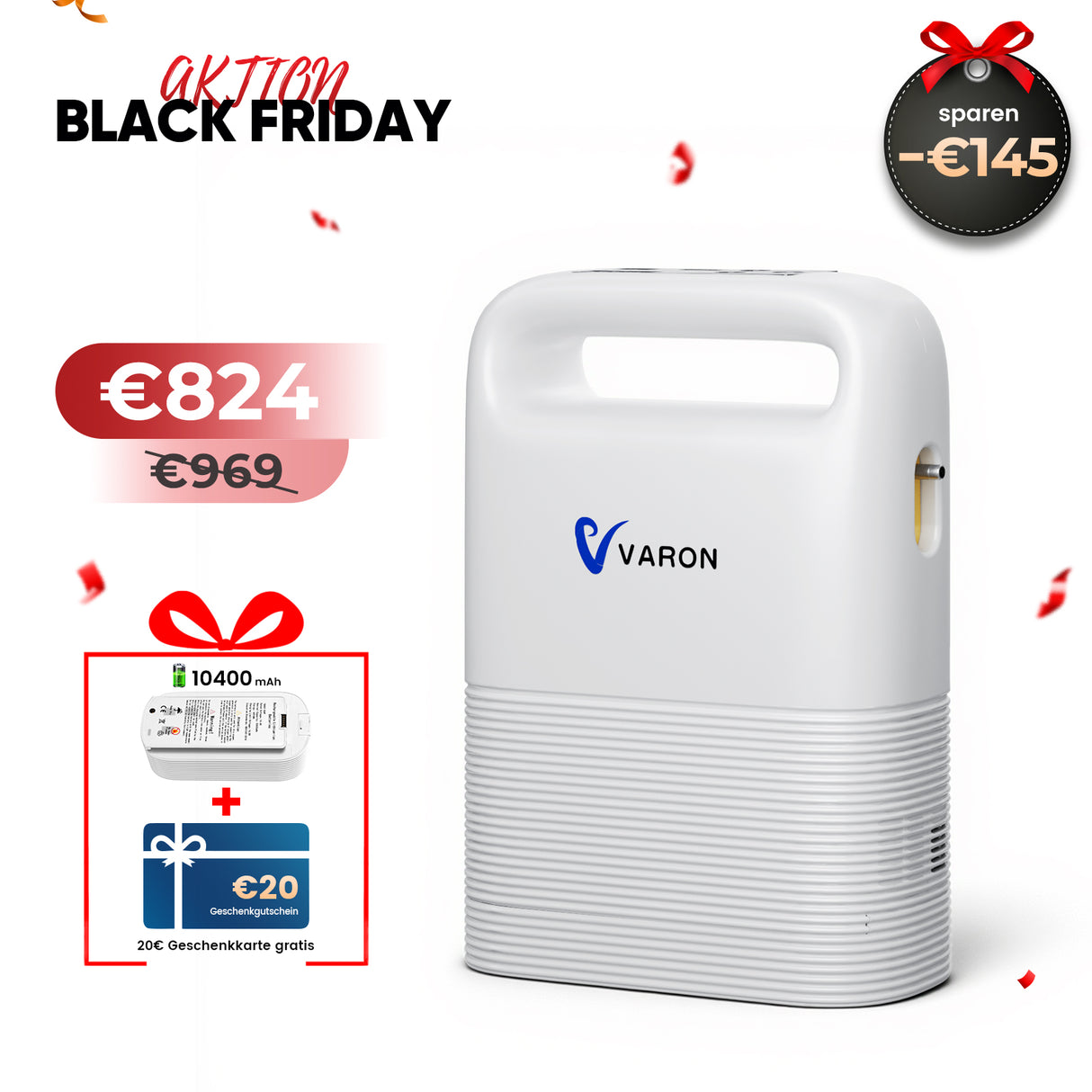 VARON VP-2 Pulse Sauerstoffkonzentrator Mobil mit Akku | 93% Sauerstoff, lange Batterie, CE-geprüft VARON