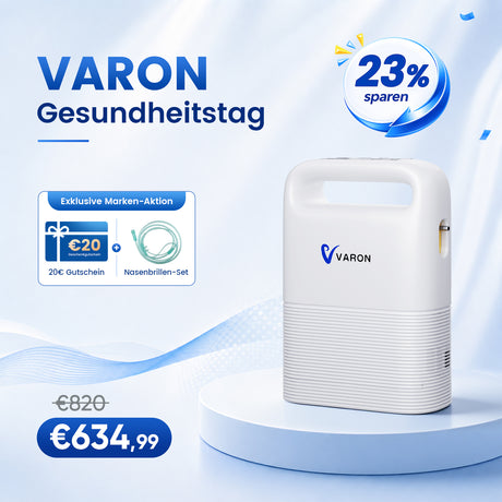 VARON VP-2 Pulse Sauerstoffkonzentrator Mobil mit Akku | 93% Sauerstoff, lange Batterie, CE-geprüft VARON