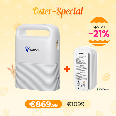 VARON VP-2 Pulse Sauerstoffkonzentrator Mobil mit Akku | 93% Sauerstoff, lange Batterie, CE-geprüft VARON