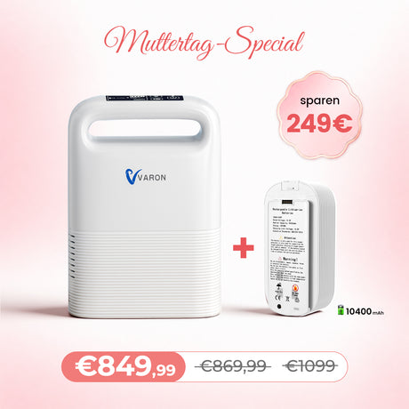 VARON VP-2 Pulse Sauerstoffkonzentrator Mobil mit Akku | 93% Sauerstoff, lange Batterie, CE-geprüft VARON