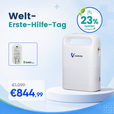 VARON VP-2 Pulse Sauerstoffkonzentrator Mobil mit Akku | 93% Sauerstoff, lange Batterie, CE-geprüft VARON