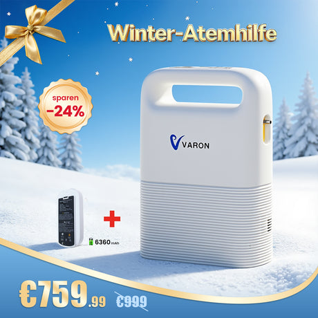 VARON VP-2 Pulse Sauerstoffkonzentrator Mobil mit Akku | 93% Sauerstoff, lange Batterie, CE-geprüft
