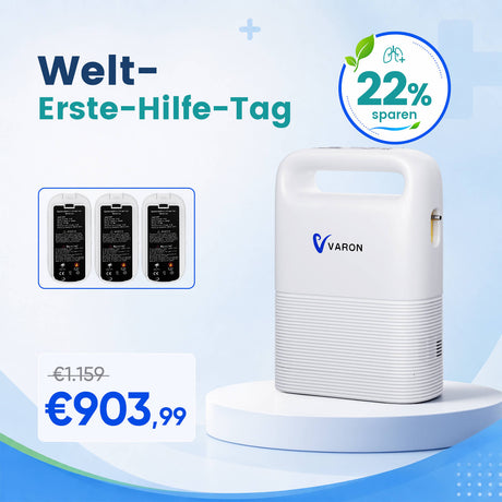VARON VP-2 Mobiler Sauerstoffkonzentrator Bundle | 8 Stunden Laufzeit mit 2 Zusatzakkus VARON