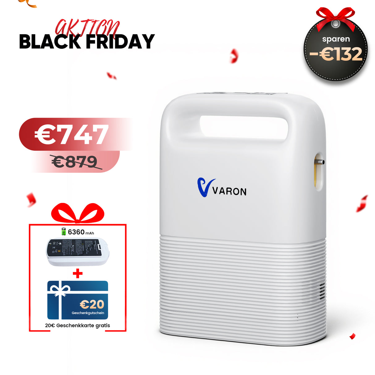 VARON VP-2 Pulse Sauerstoffkonzentrator Mobil mit Akku | 93% Sauerstoff, lange Batterie, CE-geprüft VARON