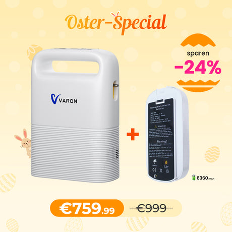 VARON VP-2 Pulse Sauerstoffkonzentrator Mobil mit Akku | 93% Sauerstoff, lange Batterie, CE-geprüft VARON