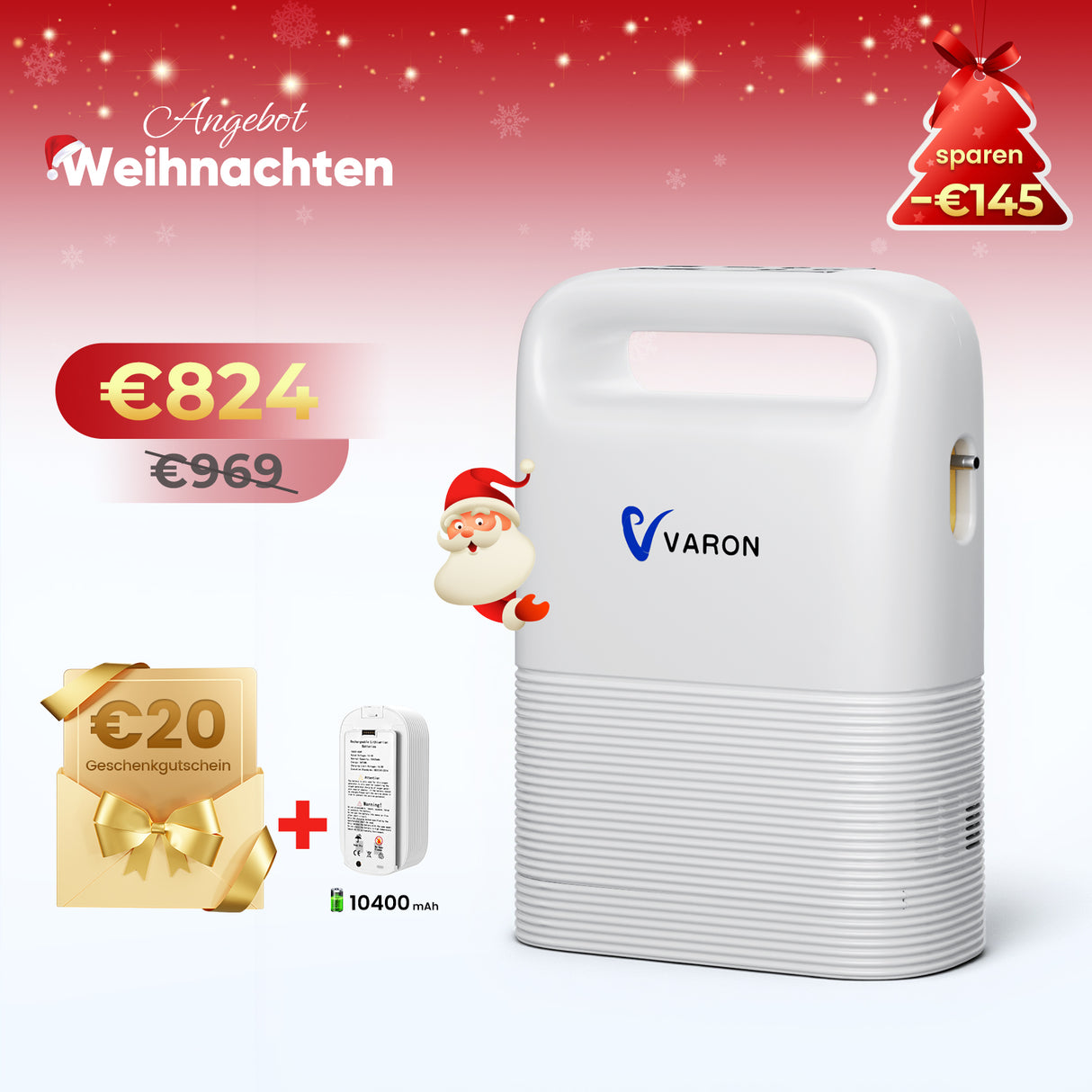 VARON VP-2 Pulse Sauerstoffkonzentrator Mobil mit Akku | 93% Sauerstoff, lange Batterie, CE-geprüft VARON