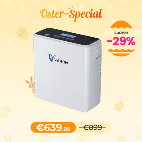 VARON VP-6 Kontinuierlicher Sauerstoffkonzentrator Mobil mit Akku | 6-Stufen-Regelung, CE-geprüft VARON
