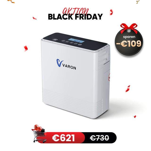 VARON VP-6 Kontinuierlicher Sauerstoffkonzentrator Mobil mit Akku | 6-Stufen-Regelung, CE-geprüft VARON