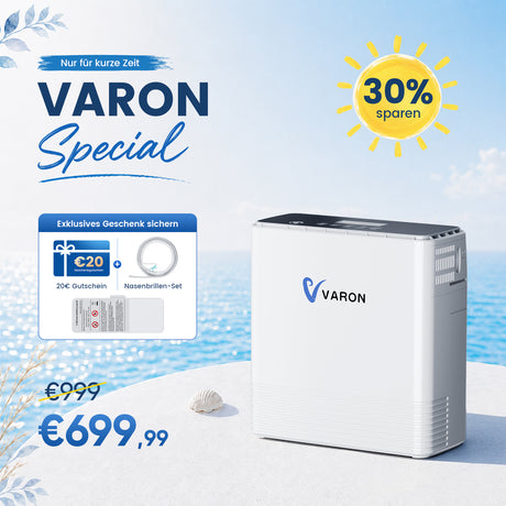 VARON VP-6 Kontinuierlicher Sauerstoffkonzentrator Mobil mit Akku | 6-Stufen-Regelung, CE-geprüft VARON