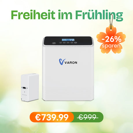VARON VP-6 Kontinuierlicher Sauerstoffkonzentrator Mobil mit Akku | 6-Stufen-Regelung, CE-geprüft VARON
