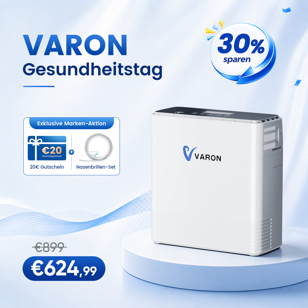 VARON VP-6 Kontinuierlicher Sauerstoffkonzentrator Mobil mit Akku | 6-Stufen-Regelung, CE-geprüft VARON